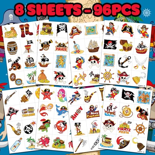 Pirate Ship Temporary Tattoos for Kids - 96 PCS Party Favors
