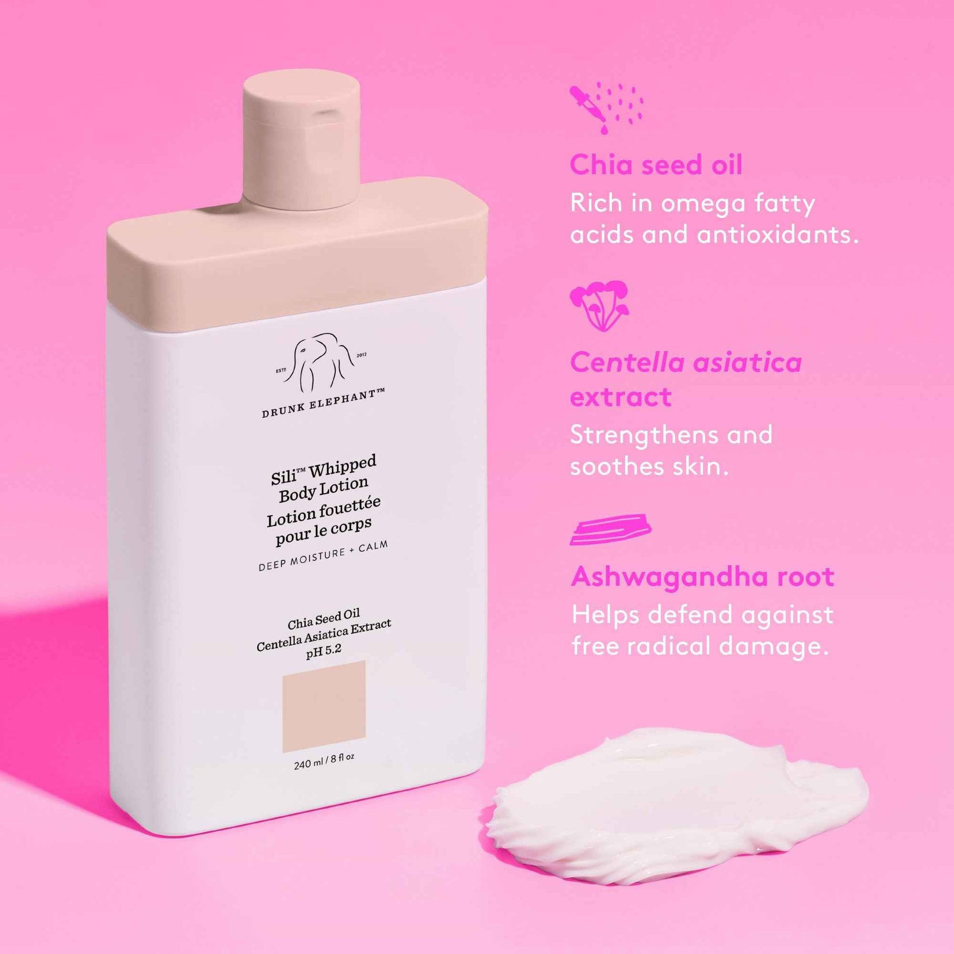 Drunk Elephant Sili Whipped Body Lotion - 240 ml/8 fl oz - Rich Daily Moisturizing Lotion - Clean Clinical Skincare - Cruelty-Free - Free of Essential Oils, Silicones, and Fragrance