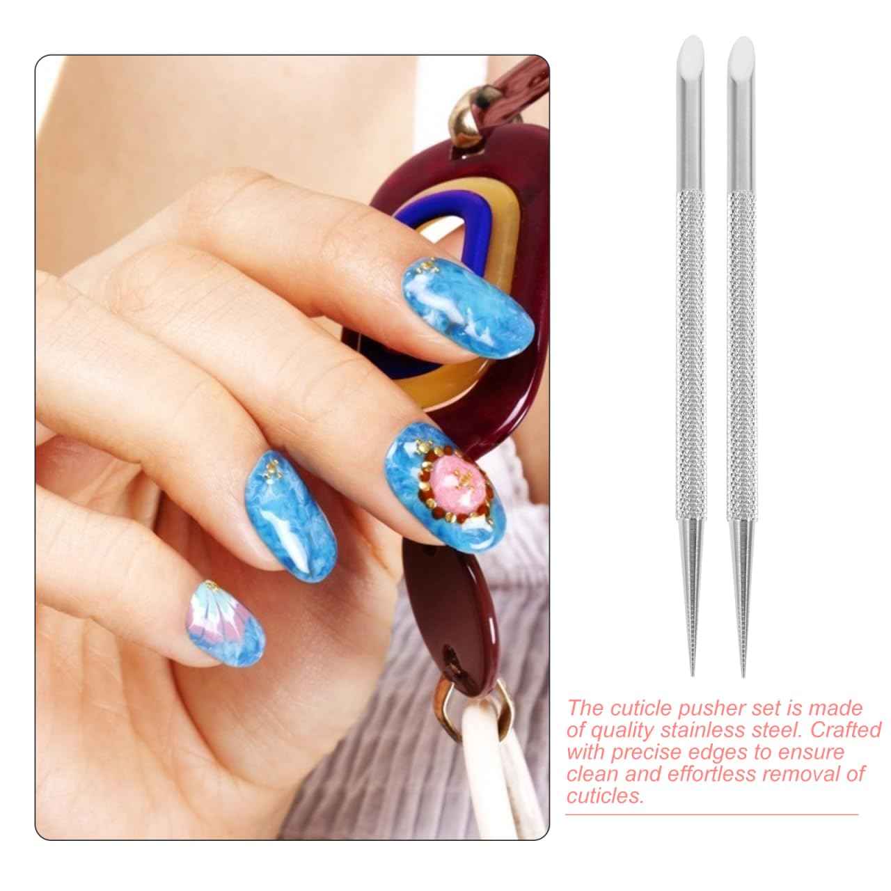 Luxshiny 2pcs Cuticle Pusher Tool Cuticle Remover Nail Polish Tools Stainless Steel Gel Fingernails Polish Peeler Manicure Tool Pedicure Cleaner For Fingernail Toenail