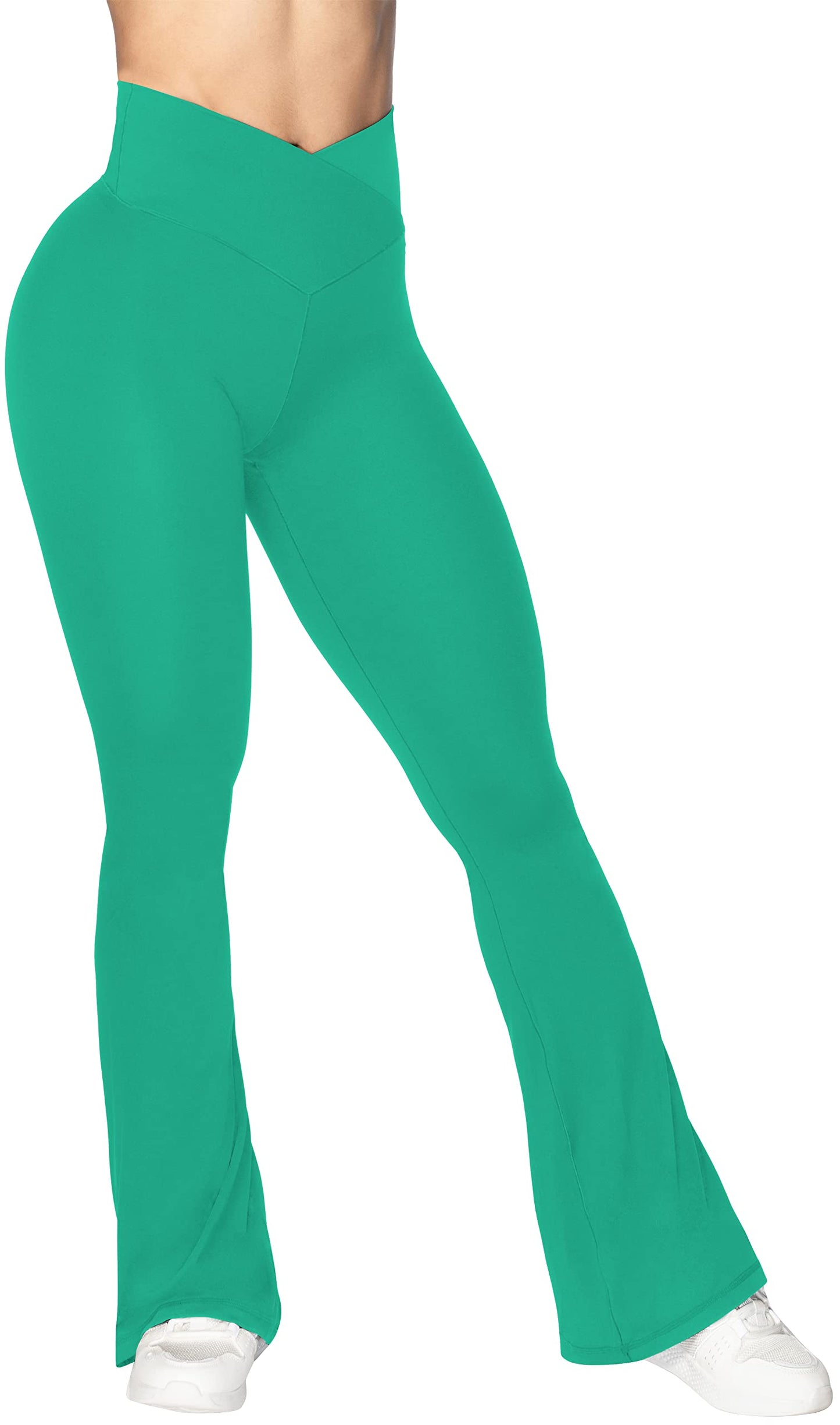 Sunzel Flare Leggings, Crossover Yoga Pants with Tummy Control, High-Waisted and Wide Leg, 32" Inseam, Golf Green X-Small