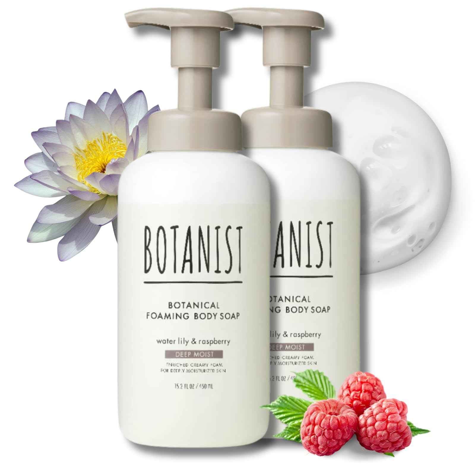Botanist Shea Butter Body Wash Foaming for Women & Men, Moisturizing Liquid Soap for Sensitive & Dry Skin, Botanical Buttermilk™ from Japan, Sulfate & Paraben Free, Water Lily & Raspberry, 30.4 Fl Oz