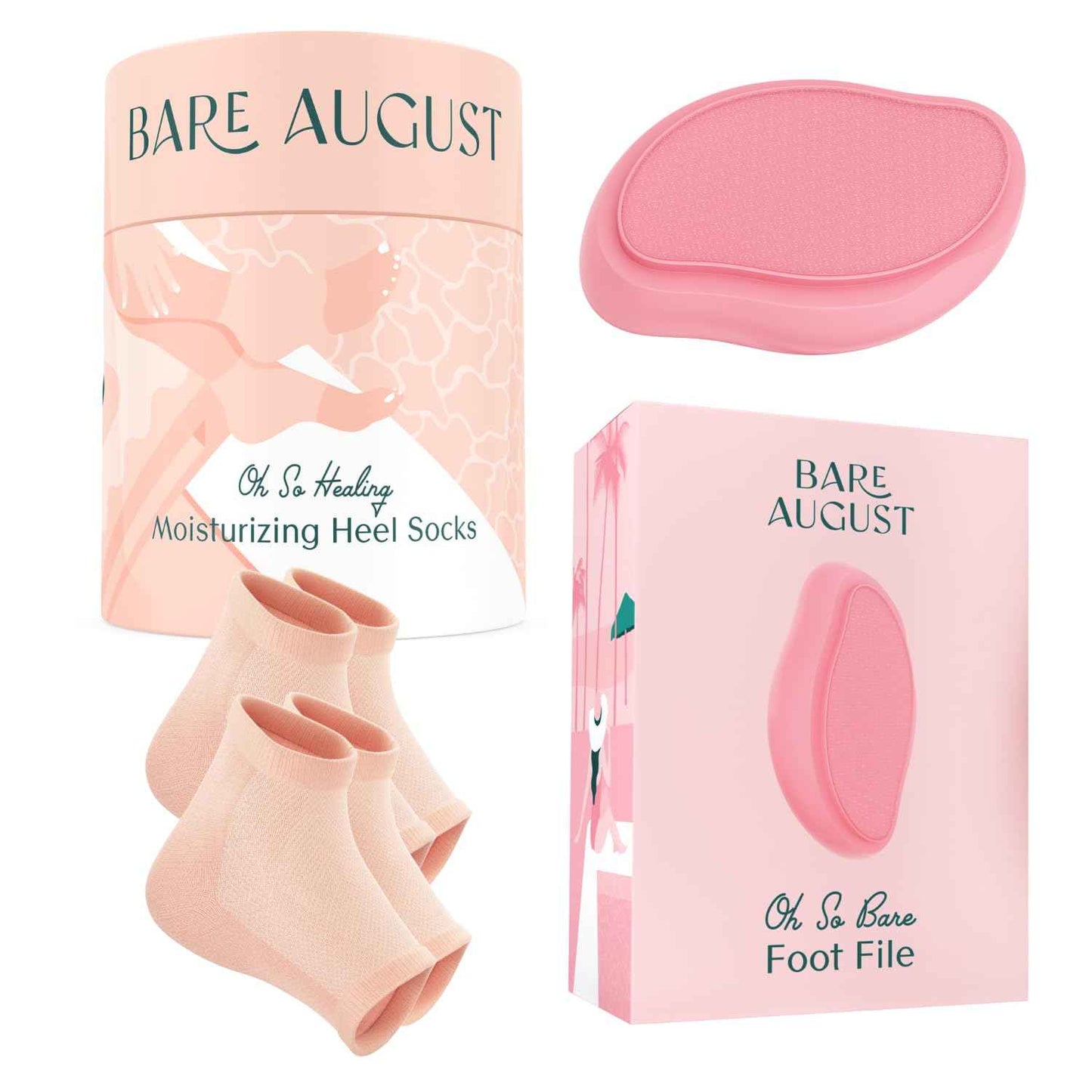 Bare August Glass Foot File & Overnight Heel Socks Bundle