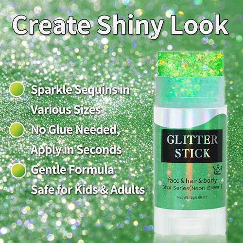 MEICOLY Neon Green Body Glitter Stick for St. Patrick's Day