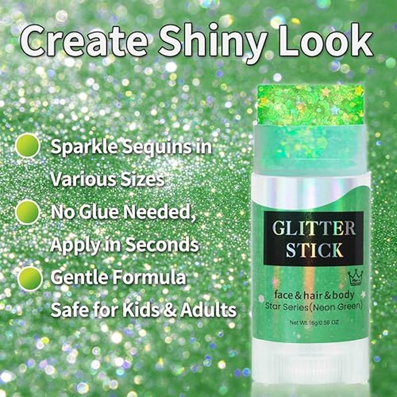 MEICOLY Neon Green Body Glitter Stick for St. Patrick's Day