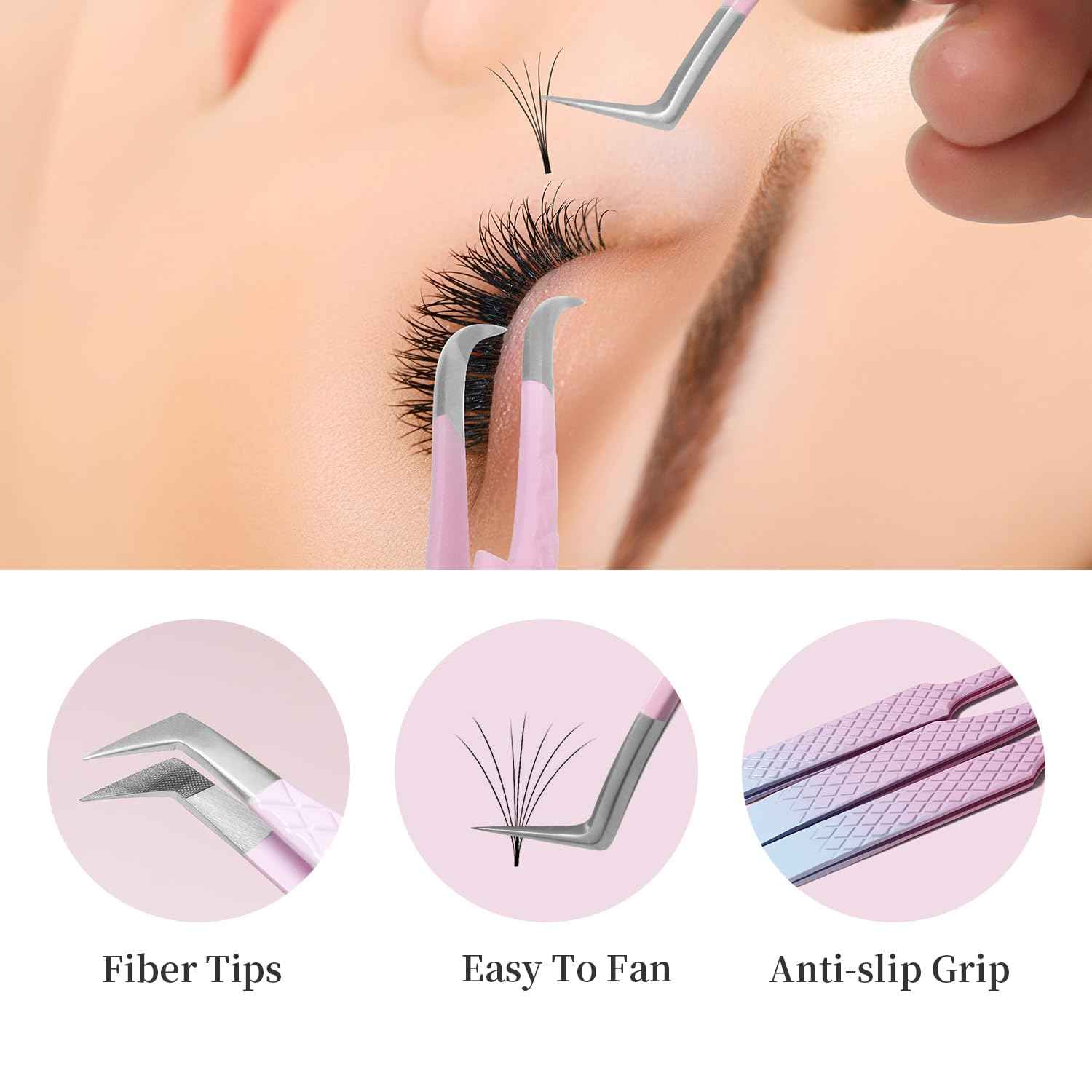 ANNAFRIS Eyelash Extension Tweezers,Fiber Tip Grip Boot Volume Lash Tweezers,Professional Pointed Lash Extension Tweezers for Easy Lash Application and Removal-F01