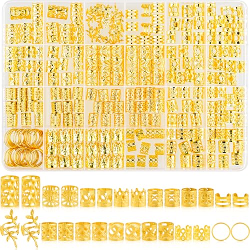 Gold Hair Jewelry Set 260 Pcs Braids Locs Rings Cuffs Clips