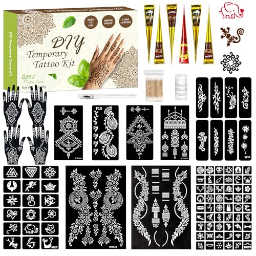 130 PCS Temporary Tattoo Kit with Stencils & 6 Tattoo Cones