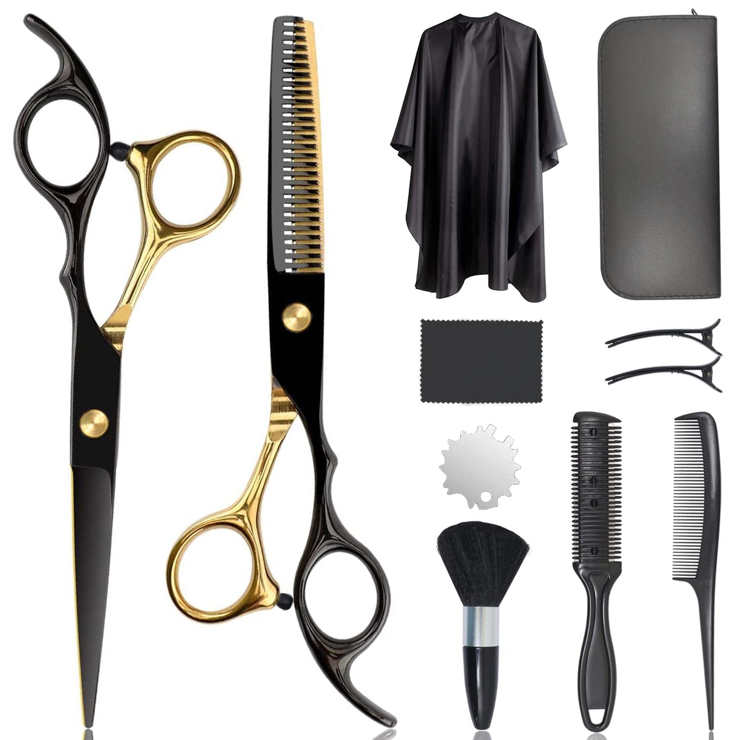 Hair Cutting Scissors, 10 in 1 Professional Hair Shears Set with 6.7” Stainless Steel Cutting Scissors, Thinning Shears, Comb, Cape, Haircut Scissors Shears Kit for Men and Women Barber, Salon, Home