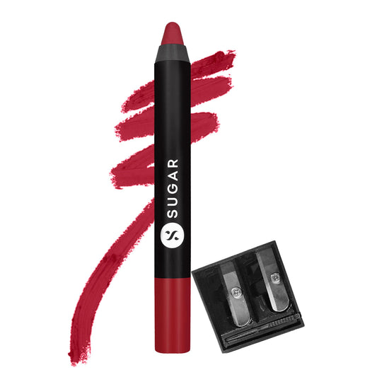 SUGAR Cosmetics Matte As Hell Crayon Lipstick34 Cherry Ames (Cool toned red) with SharpenerHighly pigmented, Creamy Texture, Long lasting Matte Finish