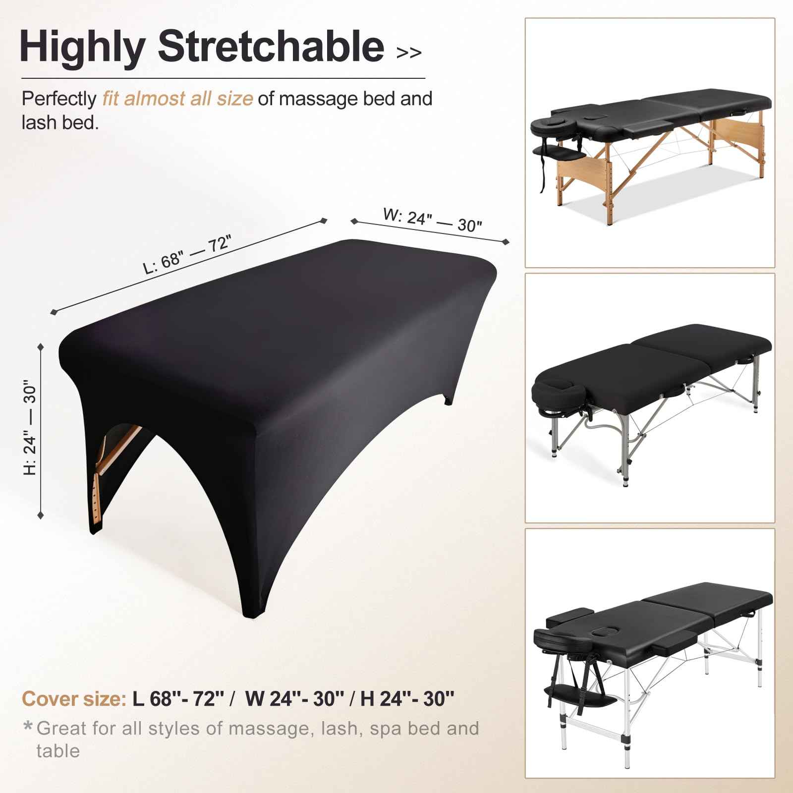 2-Piece Spa Bed Cover Professional Lash Bed Cover Stretchy Massage Table Cover Beauty Bed Protective Topper, Excellent for Lash Extension, Spa, Massage, Beauty Salon, Wax, Tattoo (Black)