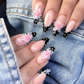 Medium Black & White Polka Dot French Tip Press on Nails with Flowers