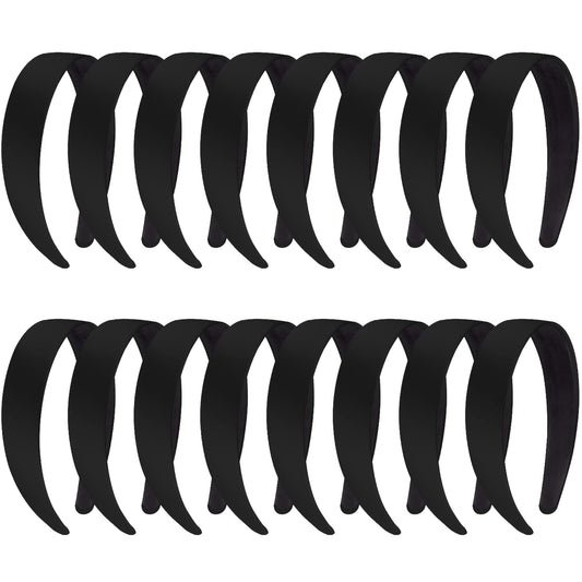 SIQUK 18 Pieces Satin Headbands Black Hard Headband 1 Inch Wide Non-slip Hair Headband DIY Black Headbands for Women