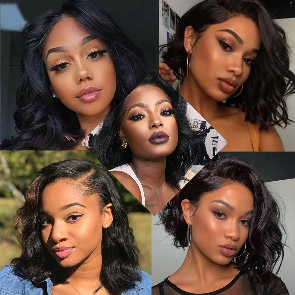 Dunmud Bob Wig Human Hair Wigs For Black Women 4x4 Glueless Lace Front Wigs Human Hair Pre Plucked Short Bob Body Wave Lace Closure Wigs Loose Wave Wigs Brazilian Virgin Remy Hair Wig 10 Inch