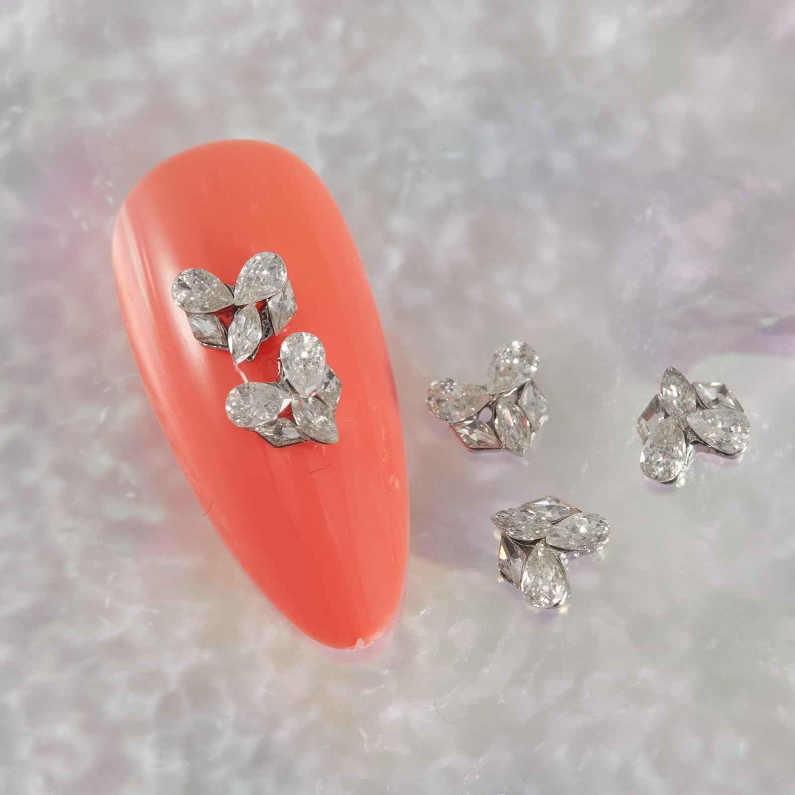 SILPECWEE 15pcs Heart Nail Rhinestones and Charms, Heart Zircon Nail Charms Glass Crystal 3D Nail Gems Diamond Alloy Nail Jewelry Studs Flat-Back Nail Art Decoration for Nails Supplies