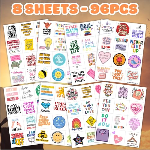 96PCS Motivational Pre-Cut Temporary Tattoos - Inspirational Quote Tattoos for Women, Adults, Teens, and Kids - Birthday Party Favors, School Prizes, Rewards, and Gifts