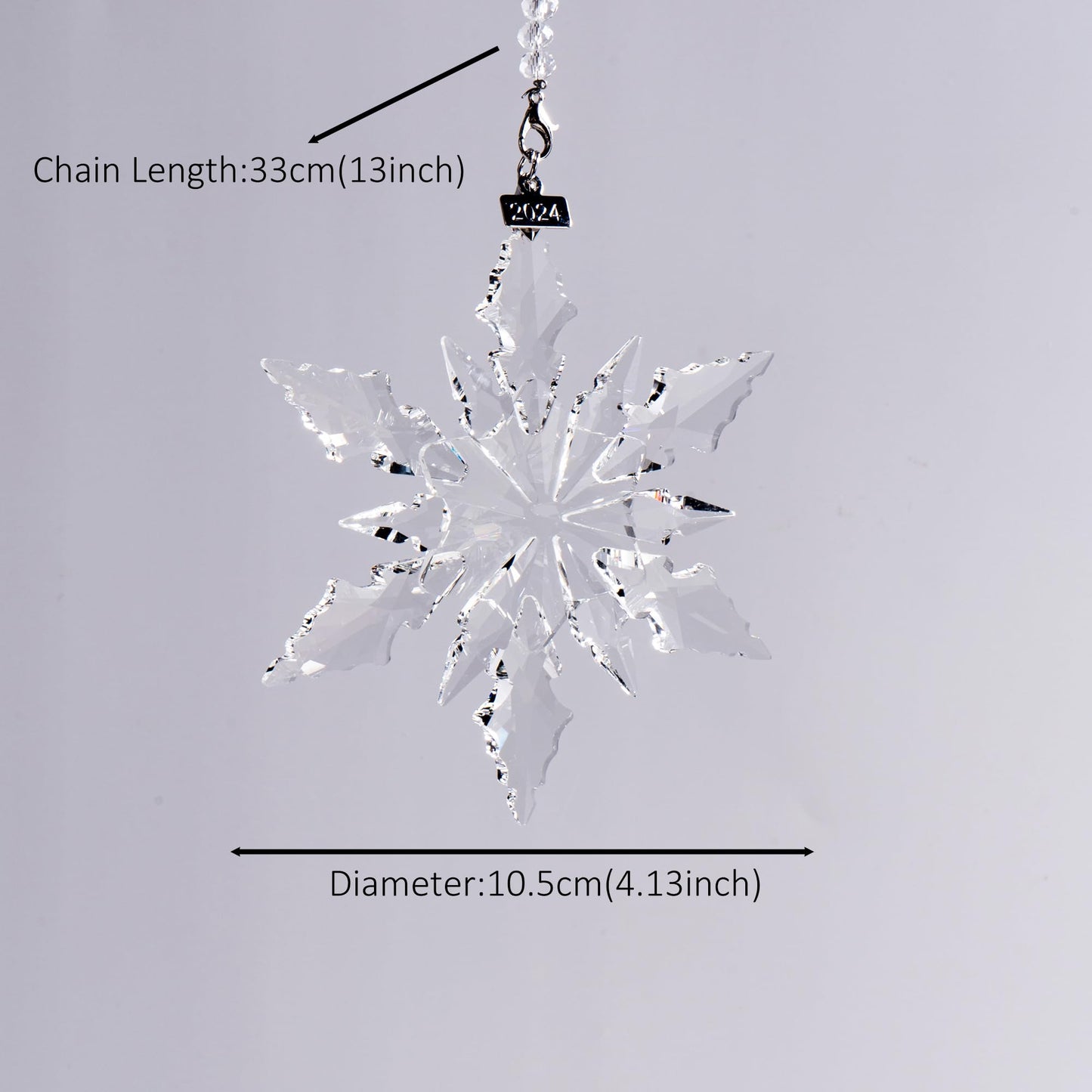 JINGDI CRYSTAL 2024 Annual Christmas Tree Ornament Glass Car Pendant Home Hanging Decor Festival Gift Crystal Ornaments Snowflake Star(Transparents)