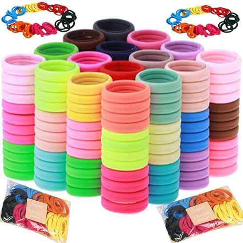 100PCS Hair Ties High elastic Women¡®s hair bands Seamless Thick color mixed Hair Band Elastic Hair Ties Hold hair without damage Ponytail Holder (Black-White-Red mixed)