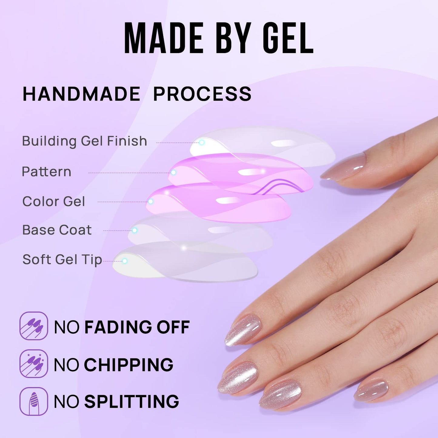 Press On Nails Short - BTArtbox Almond Press On Nails, Opaque Reusable Stick On Nails, Fake Nail with Nail Glue in 16 Sizes - 30 Nail Kit, Falling Star Cat Eye