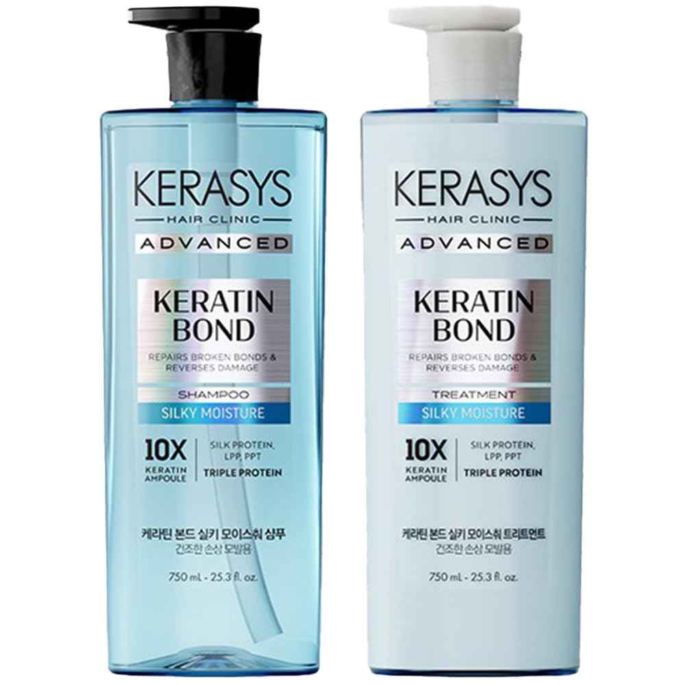 Kerasys Advanced Keratin Bond Shampoo and Treatment Set 20.2 fl oz / 600 ml (Silky Moisture)