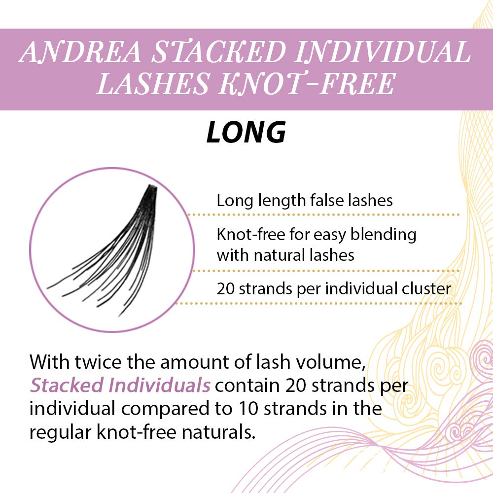 Andrea Stacked Individuals False Lashes Knot-Free Long Black, 4 packs