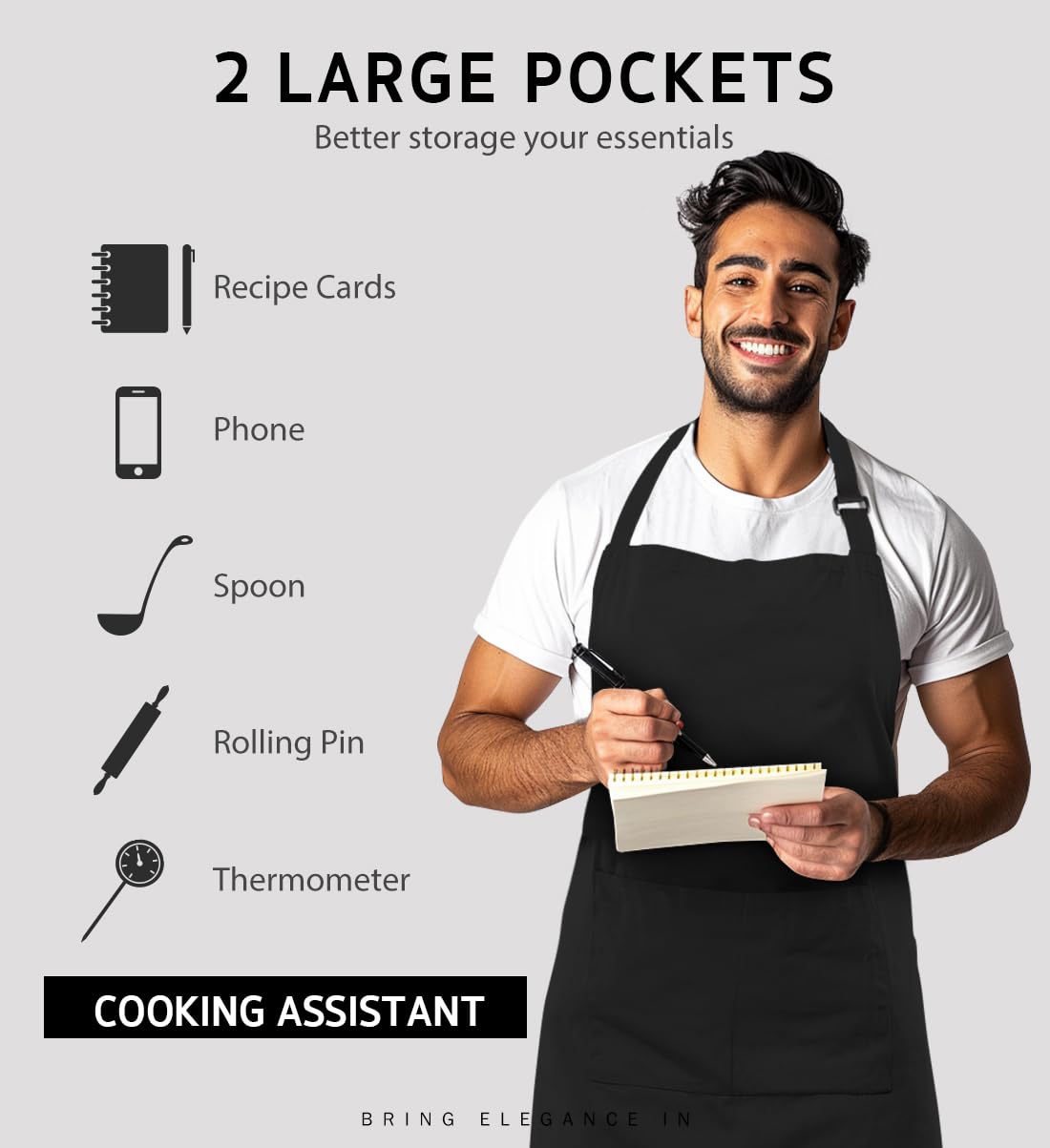 Syntus 2 Pack Adjustable Bib Apron Waterdrop Resistant with 2 Pockets Cooking Kitchen Aprons for Women Men Chef, Black