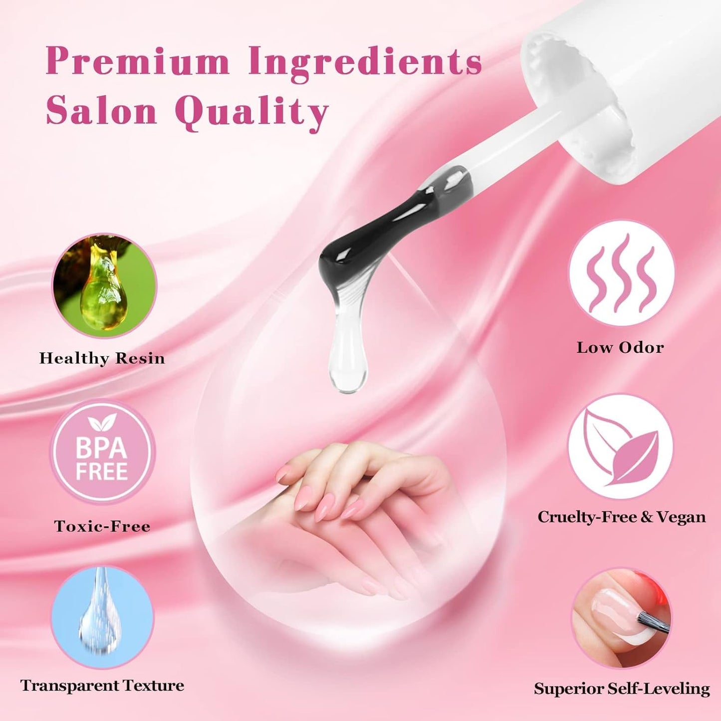 Saviland Nail Glue Press on Nails: 6 in 1 Gel x Nail Glue for Acrylic Nails Long Lasting Curing Needed U V LED Hard Solid Gel Extension Glue for False Nail-Tip Women Set