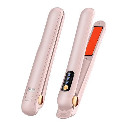 Portable Flat Iron and Curler 2 in 1，Cordless Hair Straightener for Women,USB Rechargeable, 3 Temp Settings,Fast Heating Hair Straightener for Travel (Pink)