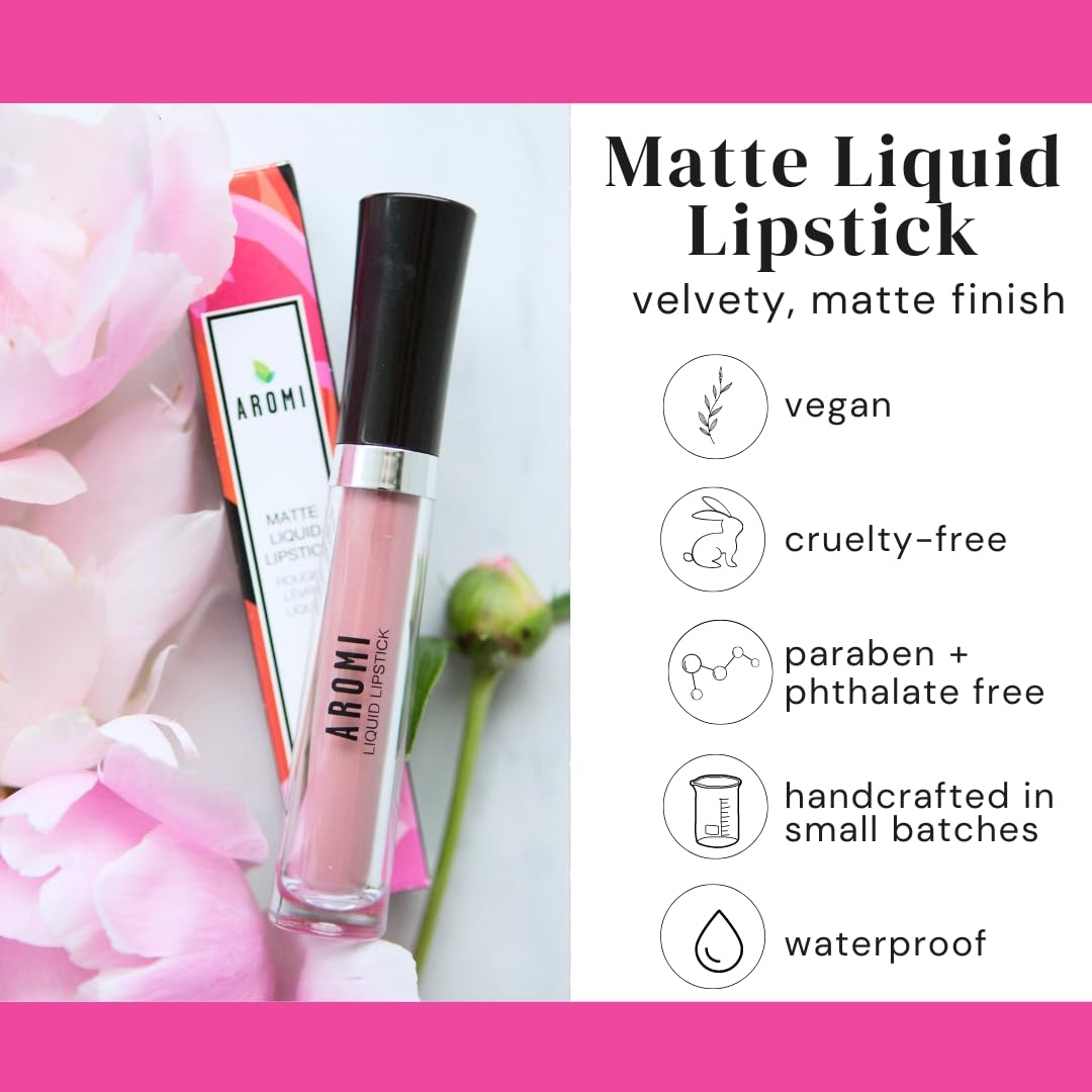 Aromi Matte Liquid Lipstick | Blush Nude, Light, Pale Pink Lip Color, Long-Lasting, Smudge Proof, Vegan, Cruelty-free, Handmade (Blush Nude)