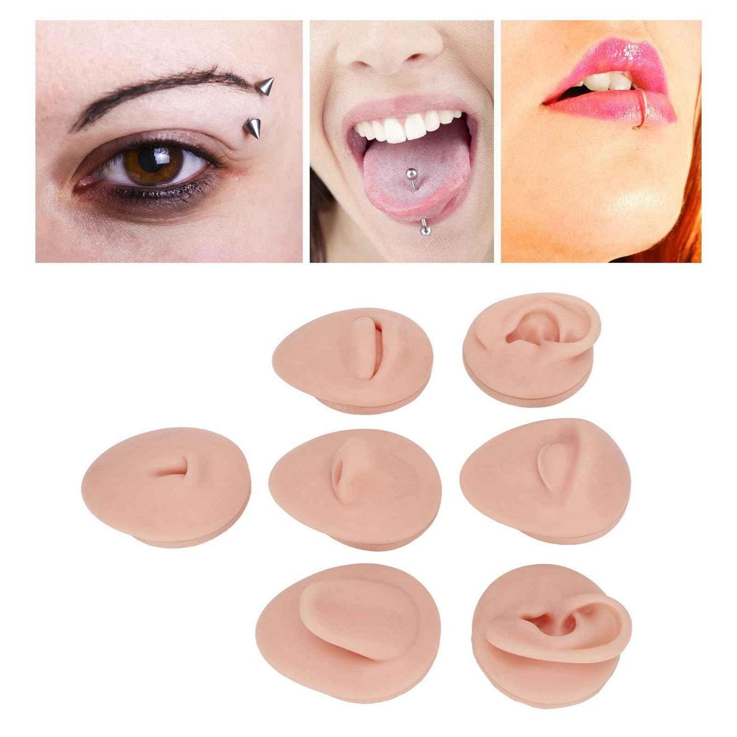 Soft Silicone Flexible Model Body Part, Silicone Nose Tongue Mouth Eye Navel Ear Model Fake Ear with 2 Base for Piercing Practice Acupuncture and Jewelry Display Teaching Tool (Medium Fleshcolor)
