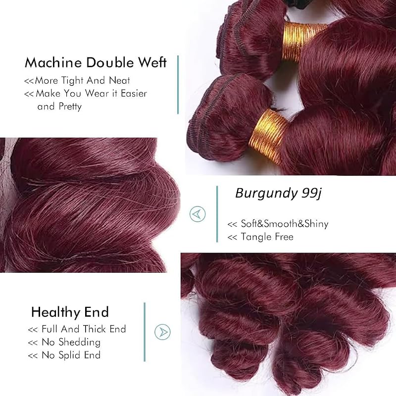 GtaiiReu #99J-L Burgundy Deep Wave Hair Bundles 16-20 Inch Human Hair Extensions