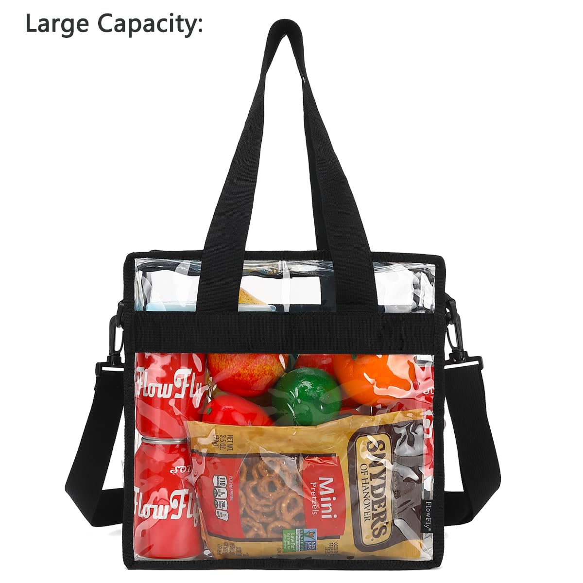 Flowfly Clear Bag Stadium Approved, Clear Beach Lunch Bag for Work Sports Festival - 2 Handles, Adjustable Strap, Zipper Closure, Clear