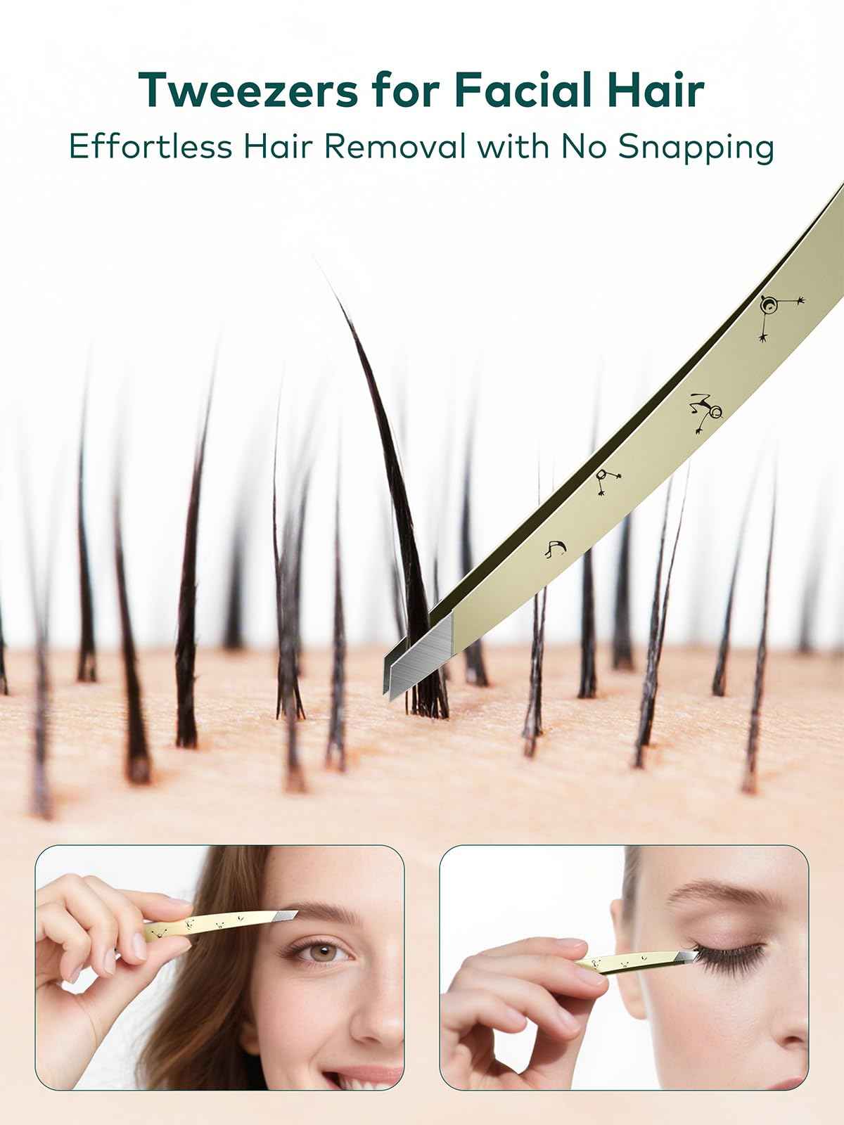 MR.GREEN Tweezers For Women Facial Hair, Professional Precision Eyebrow Tweezers for Women and Men, Stainless Steel Slanted Cute Hair Removal Plucker
