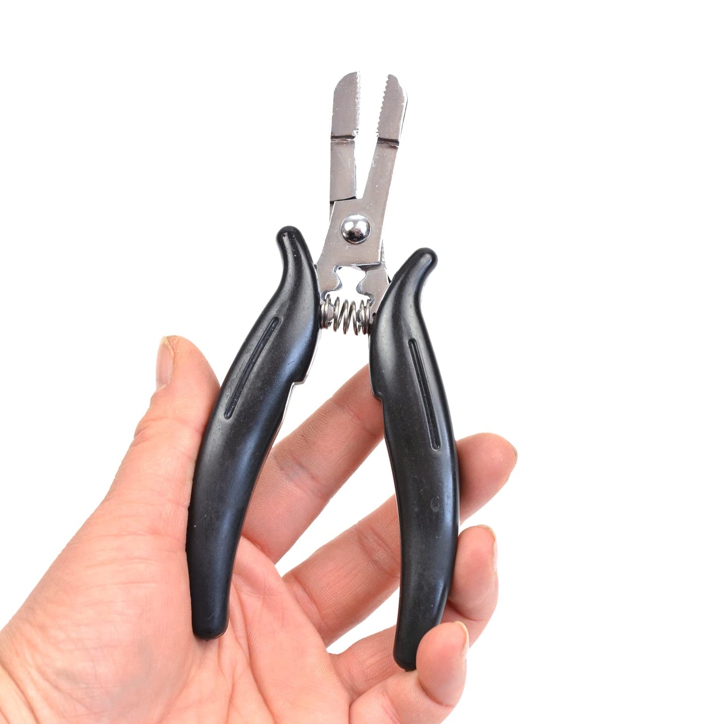 Hair Extension Pliers for Micro Nano Ring Keratin Professional Hair Extension Tool (Black Thread D-Shape)