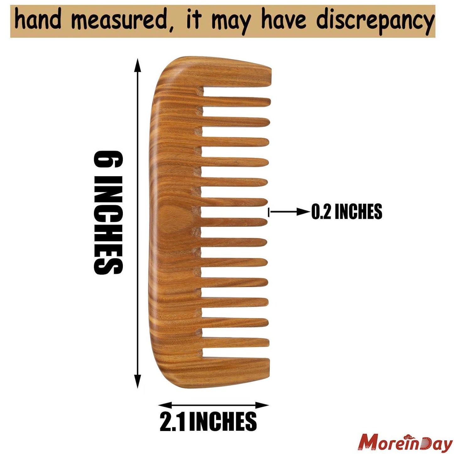 Moreinday Wooden Comb for Women, Wide Tooth Comb for Curls Hair Detangling, Wood Comb for Hair Growth, Wide Comb for Scalp Massage, Large Tooth Wooden Hair Comb for Men - Sandalwood