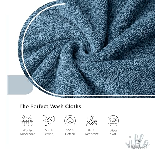 Villa Celestia Cotton Washcloths Set of 6, 12x12 Inch