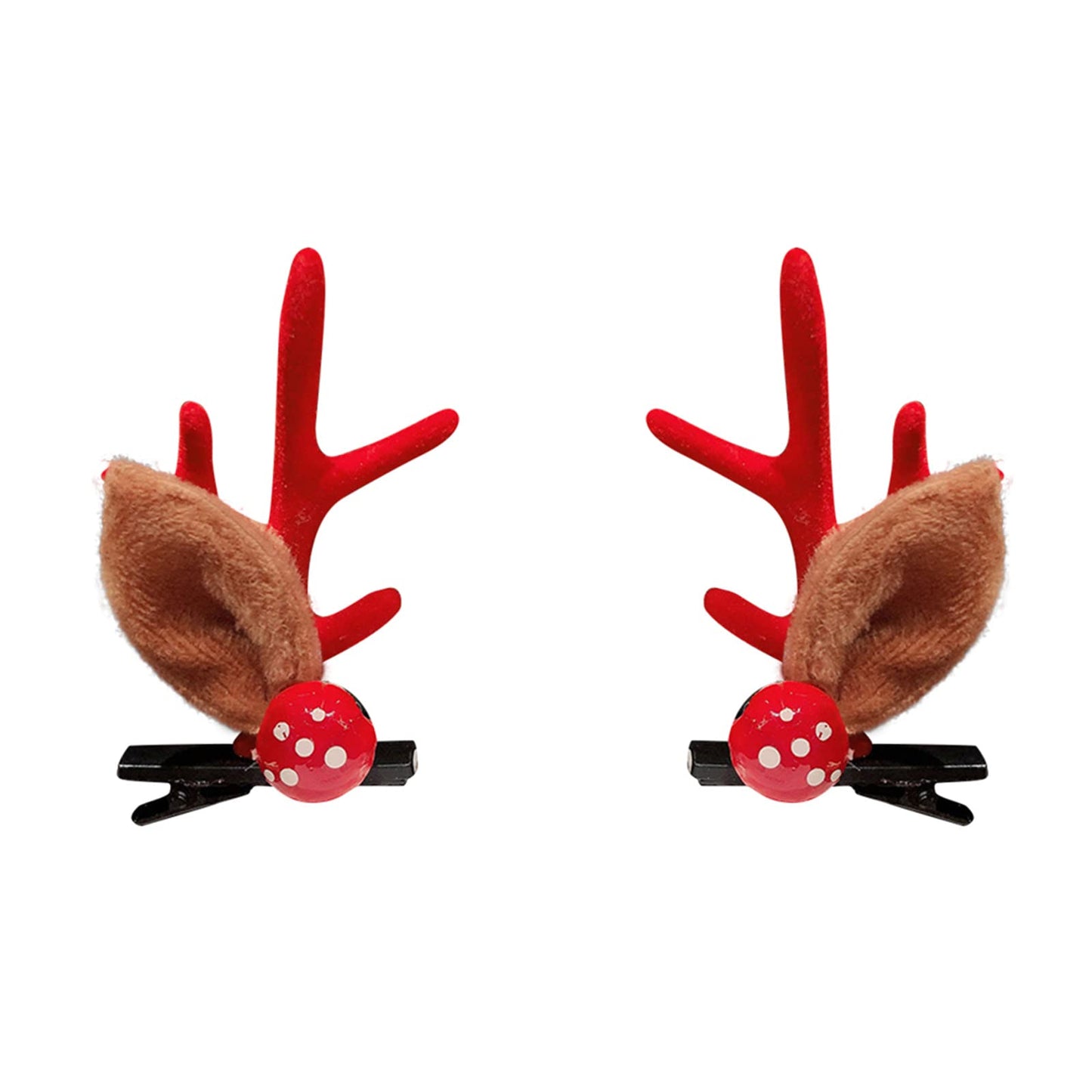 Yuyeran 4 Pairs Girls Novelty Antler Hair Clip Women Hair Barrettes Cute Deer Horn and Ears Christmas Hair Pins Xmas Party Supplies (Red)