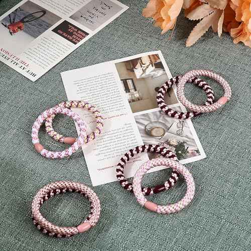 30 Pcs Hair Ties No Damage for Women Girls, High Elastic Braided Hair Ties for Thick Hair, Soft Ponytail Holders, No Crease Hair Bands for Curly Thin Hair Scrunchies (Pink Colors)