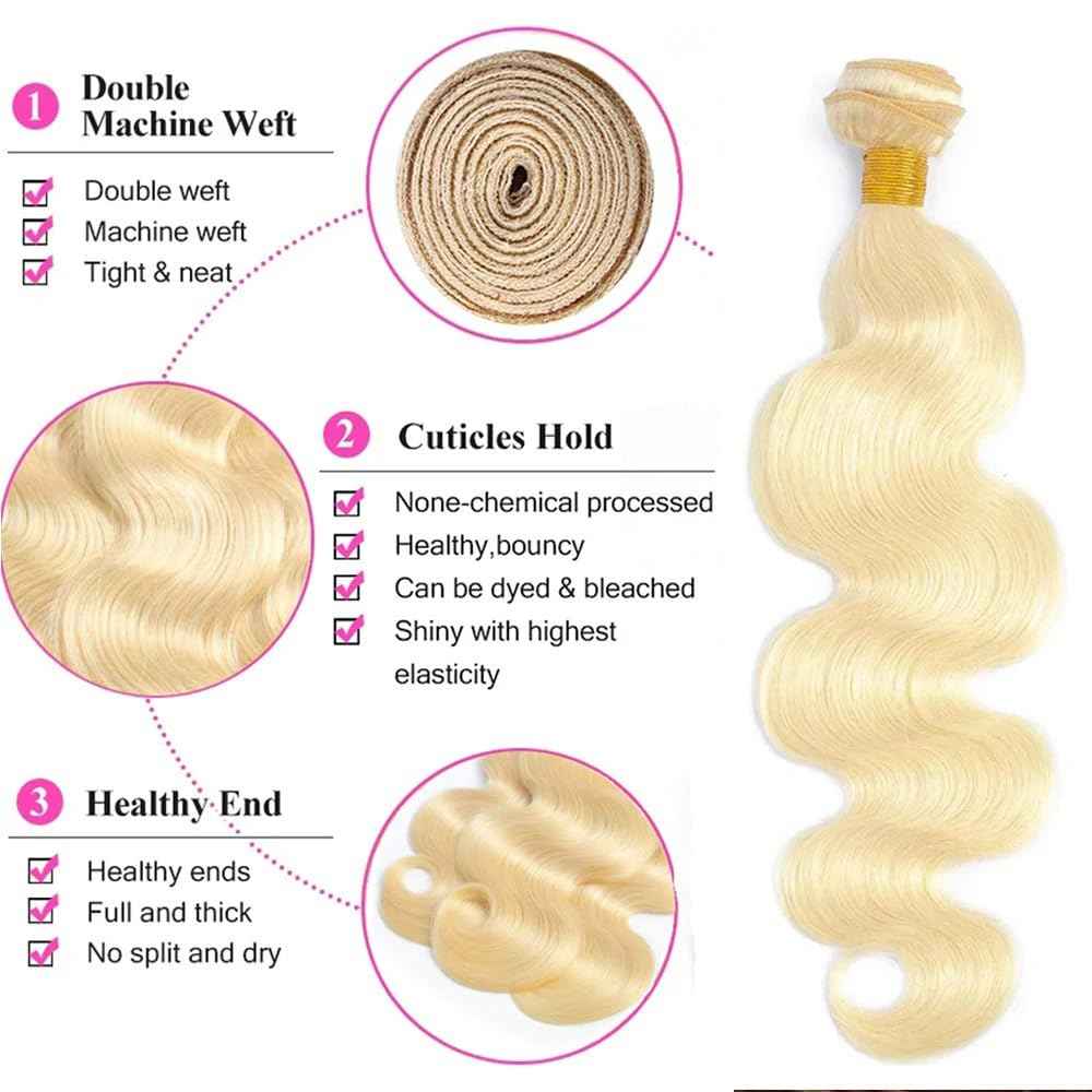 Blonde Bundles Human Hair 613 Body Wave 3 Bundles 16 18 20 inch Unprocessed Virgin 613 Blonde Bundle Human Hair Extensions AuokMar