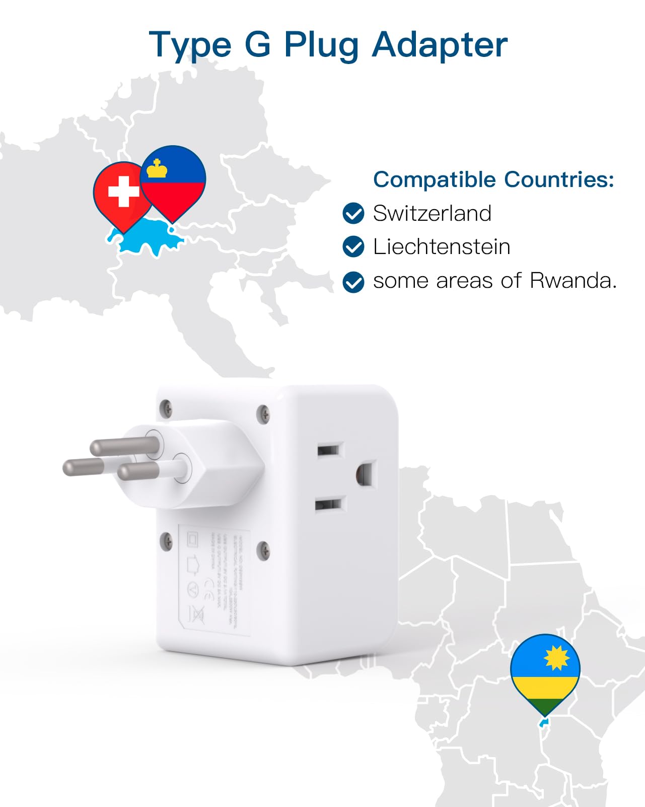 2 Pack Switzerland Travel Plug Adapter, Swiss Outlet Adapter with 3 Outlets 3 USB Charging Ports(1 USB C), Type J Power Adapter, Travel Essentials US to Switzerland, Rwanda, Liechtenstein