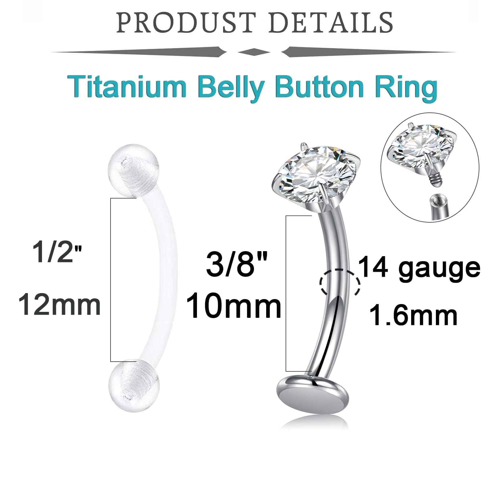 QWALIT Titanium Belly Button Piercing Kit Silver Floating Belly Button Piercing Kits Self Belly Piercings Gun at Home Surgical Steel Implant Grade Titanium Belly Rings Flat Back Navel Ring Jewelry