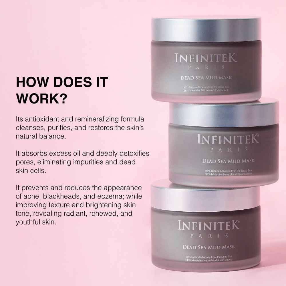 Infinitek Paris Dead Sea Mud Mask 6.34 Fl Oz - Face Mask for Acne Treatment, Blackhead Remover, Antioxidant Pore Cleaner