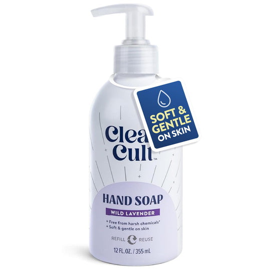 Cleancult - Wild Lavender - Moisturizing Liquid Hand Soap - Refillable Aluminum Bottle - Made with Aloe Vera & Lavender Essential Oil - Nourishes & Moisturizes Dry & Sensitive Skin - 12 oz - 1 Pack