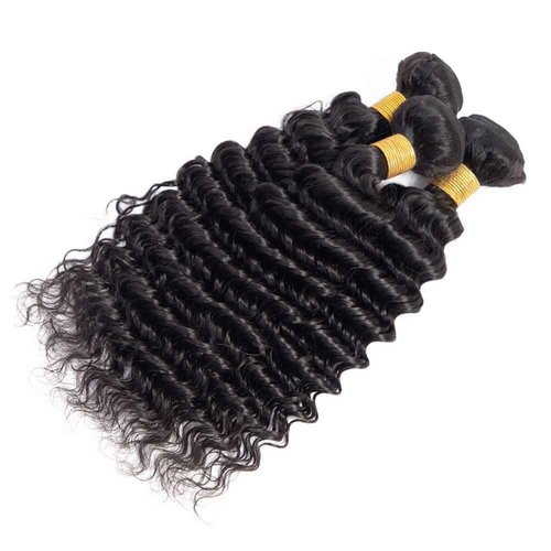 1B Deep Wave Human Hair Bundles Brazilian Virgin 3 Bundles 14 16 18 Inch Black Deep Curly Bundle Human Hair Extensions 50 Gram Per Bundle