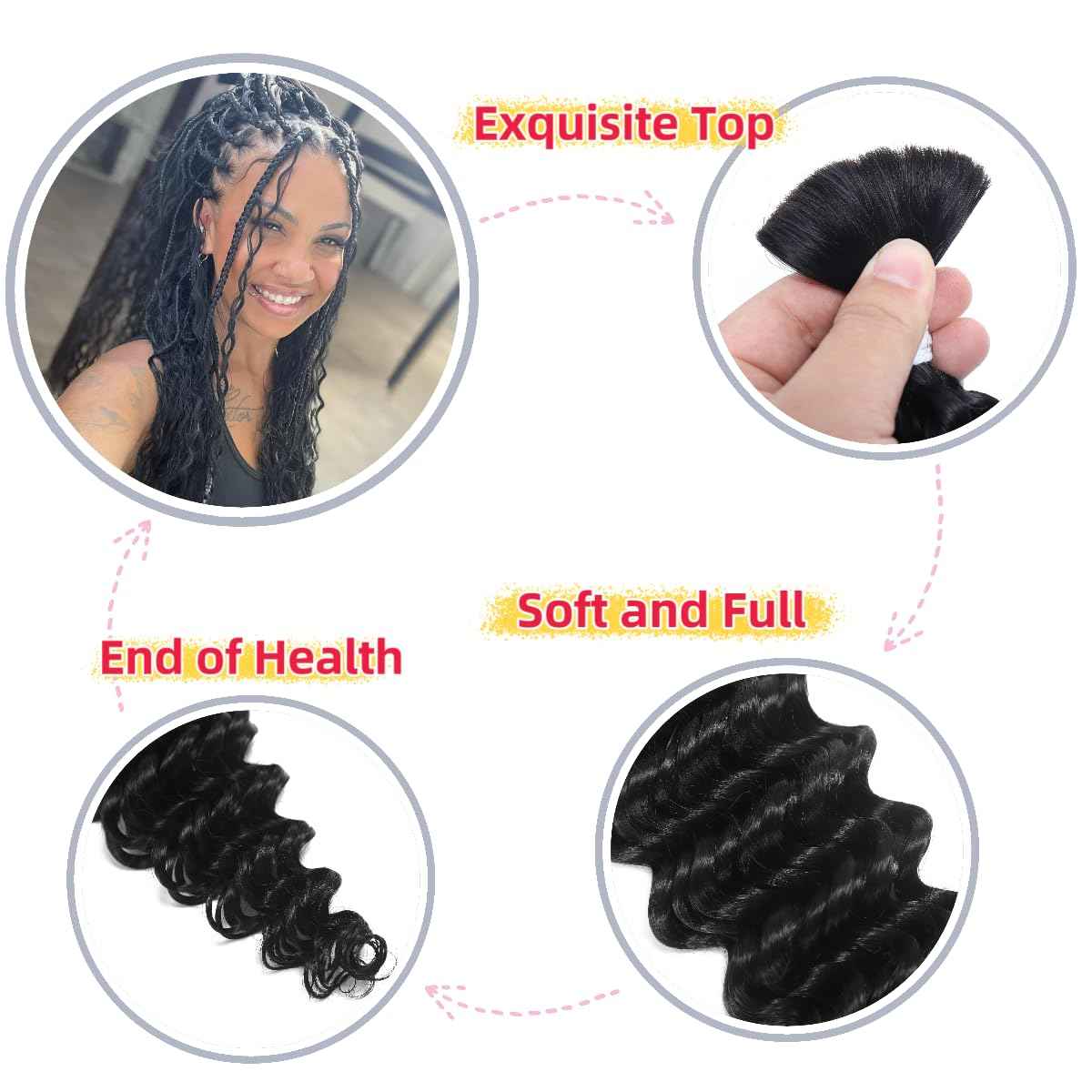 Human Braiding Hair Deep Wave Bulk Human Hair for Braiding Bohemian Knotless 2 Bundles 100g 18Inch No Weft 10A Brazilian Virgin Human Hair Extensions Curly Bulk Human Hair for Boho Braids