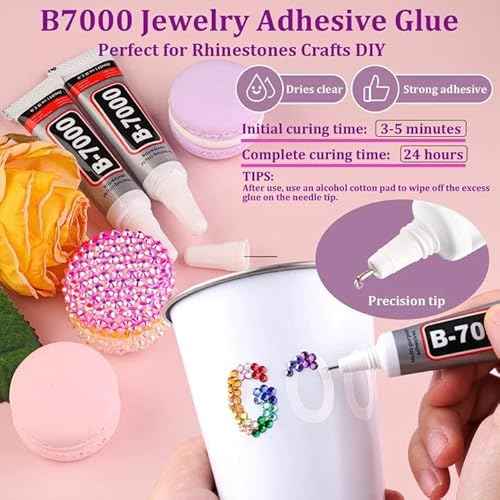 30000Pcs Resin Rhinestones for Crafting, Multicolor 2/3/4mm Flacktback Gems with 3Pcs B7000 Jewelry Glue, Bedazzling Crystal for DIY Crafts Clothing Tumblers Mugs Shoes Fabric Nail Art