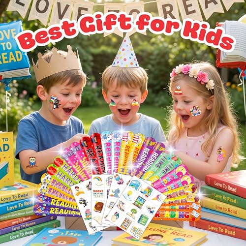 72-Piece Reading Party Favors Set - Slap Bracelets & Tattoos