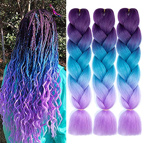 AFNOTE Ombre Braiding Hair 24 Inch Braid Hair Extensions 3Pcs Pre Stretched High Temperature Crochet Braiding Hair (C26)…