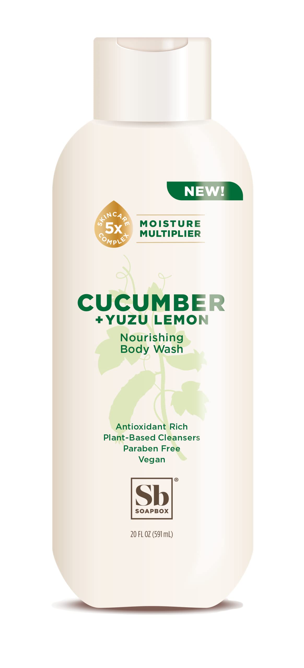 Soapbox Cucumber + Yuzu Lemon Body Wash for Women, Men | Vegan + Antioxidant Rich, Soothing, Moisturizing Body Wash with Shea Butter, Peptides & Keratin Promoting B3, 3 Pack, 20oz Each