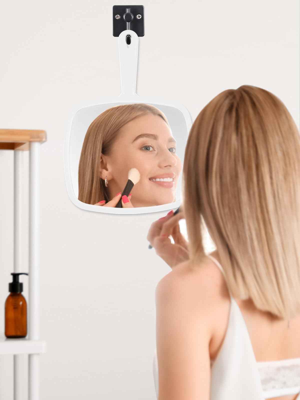 BEFUI Extra Large Handheld Mirror，Hand Salon Mirror with Handle for Barbers, Hairdressing (White，12.4" Lx 9" W)