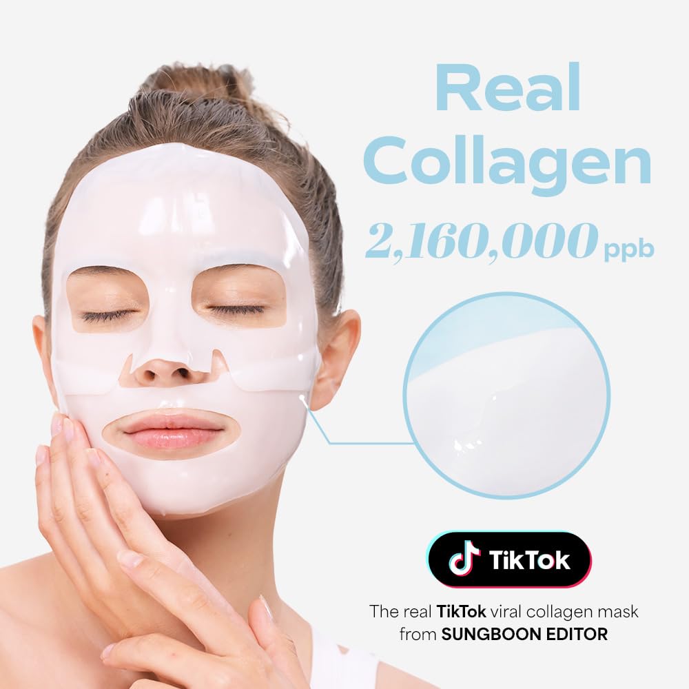 SUNGBOON EDITOR Deep Collagen Hyalu-B5 Hydrating Overnight Mask 37gx4ea | The real collagen 2,160,000ppb | Facial Hydrogel Masks with low molecular weight collagen for elasticity and moisturizing